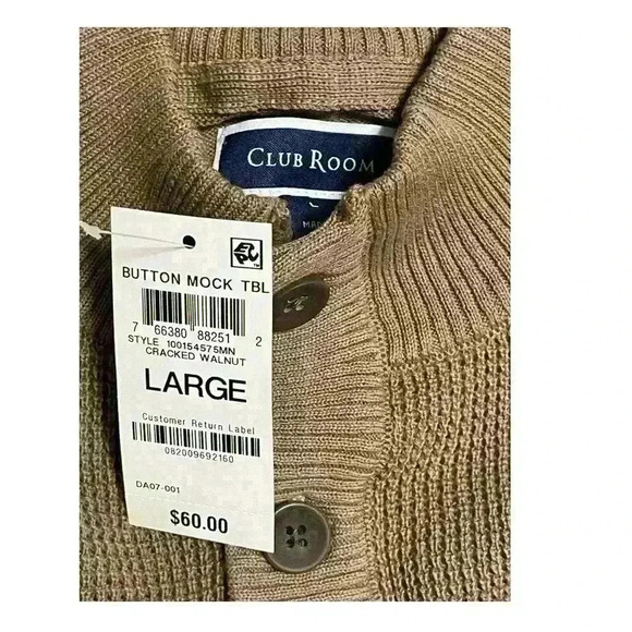 Club Room Mock Neck 3-Button 100% Cotton Pullover Mens Sweater Size L Walnut - Picture 9 of 10